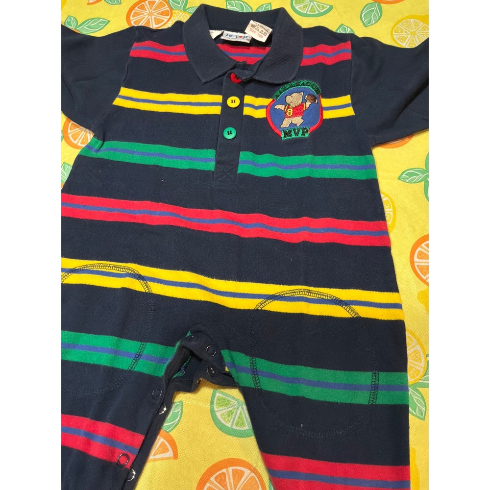 Le Top Striped Polo Romper‎ Baby 12M Navy Multi